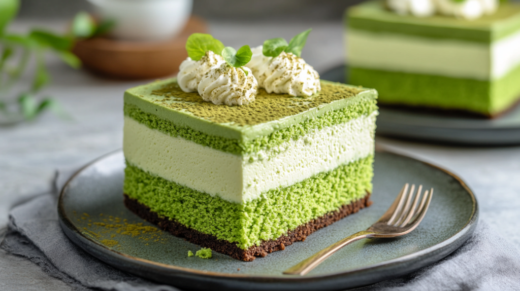 matcha mousse cake.